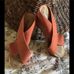 Lucky Brand Elastic & Cork Wedge Sandals